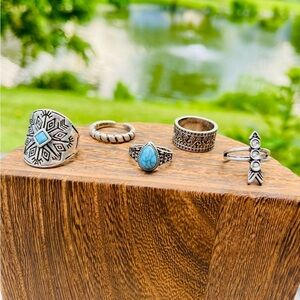 🎄Boho Western Turquoise And Silver Stacking Ring Timeless Set